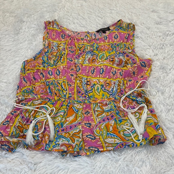 Rachel Zoe Tops - Rachel Zoe Pink and Orange Patterned Blouse DRAWSTRING WAIST WOMENS SIZE S